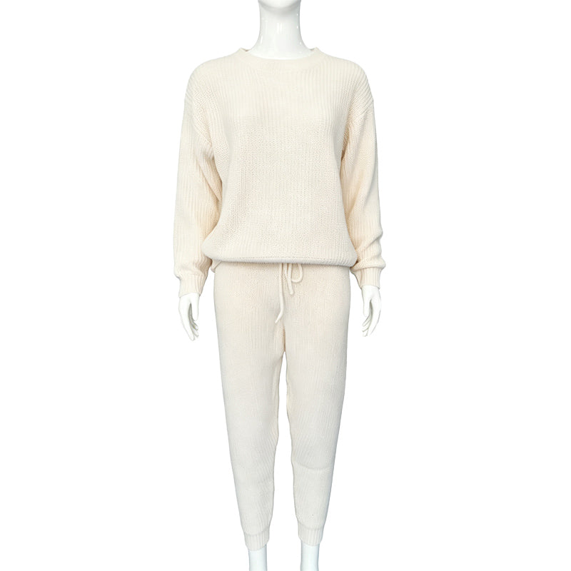 Casual Ribbed Knit Two Piece Loungewear