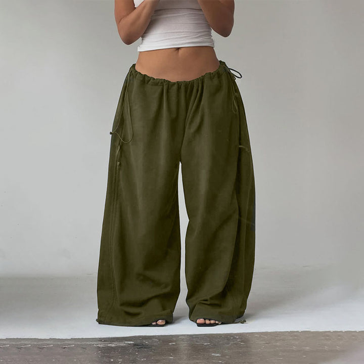 Side-drawstring ruched wide-leg trousers