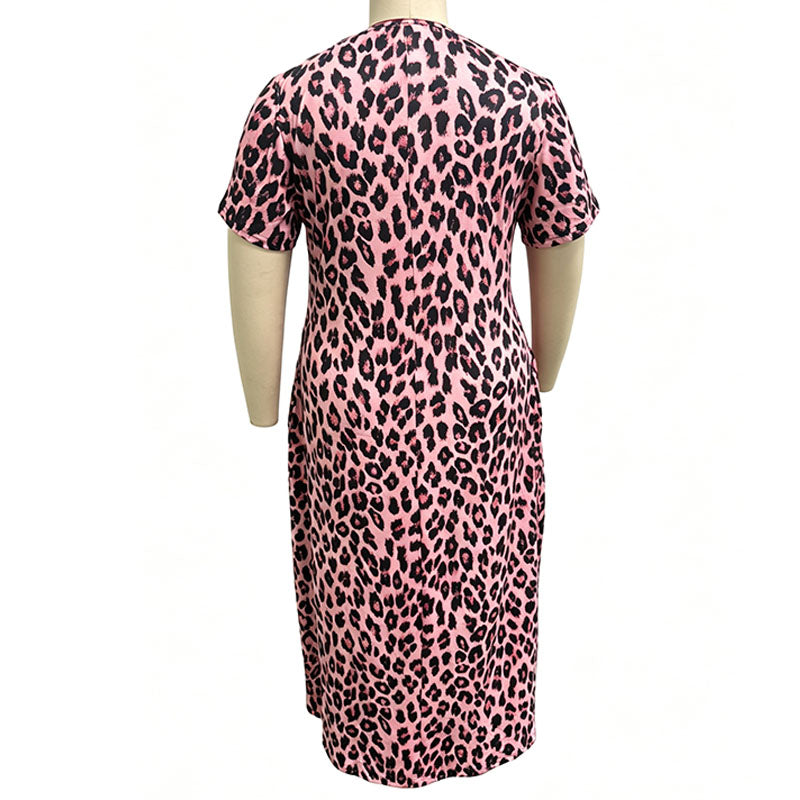 Plus-size leopard print round-neck dress