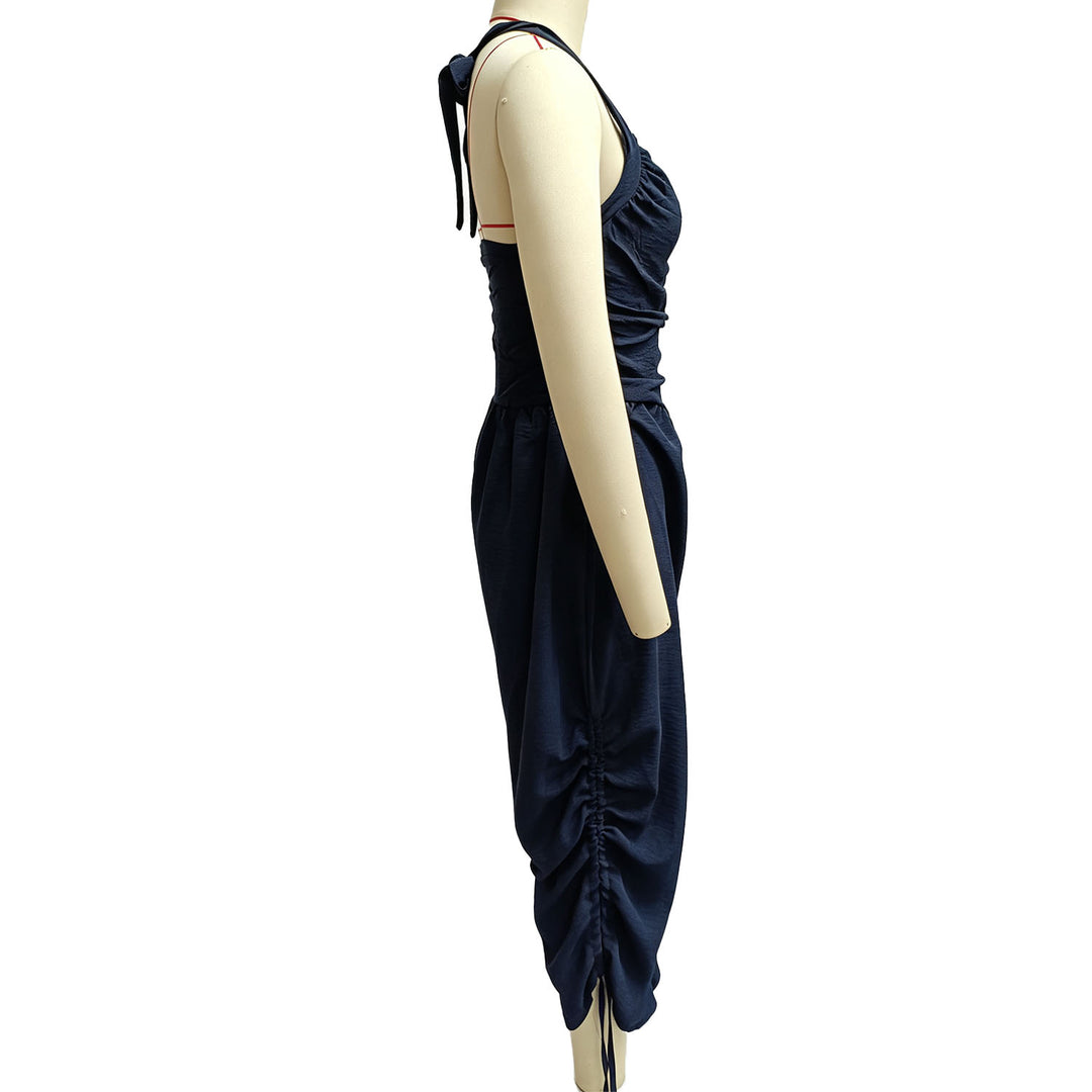 Square-neck back-tie loose harem jumpsuit