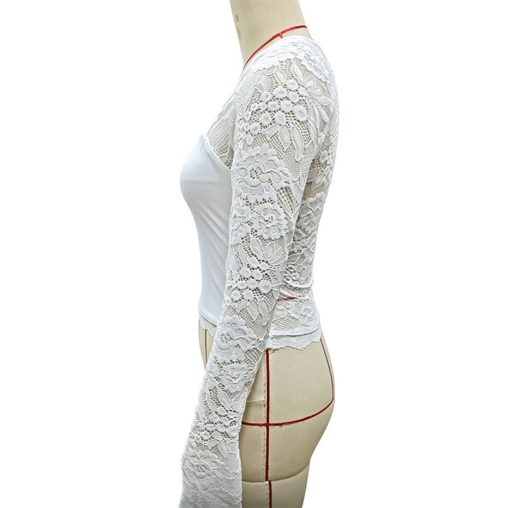 Square neck lace bell sleeve top