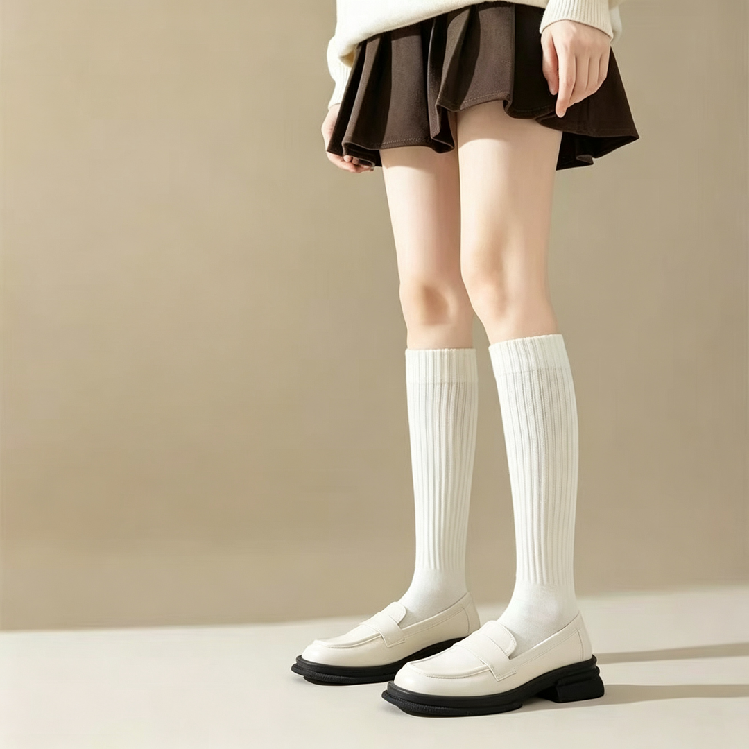 Preppy JK style ribbed loose over-the-knee socks