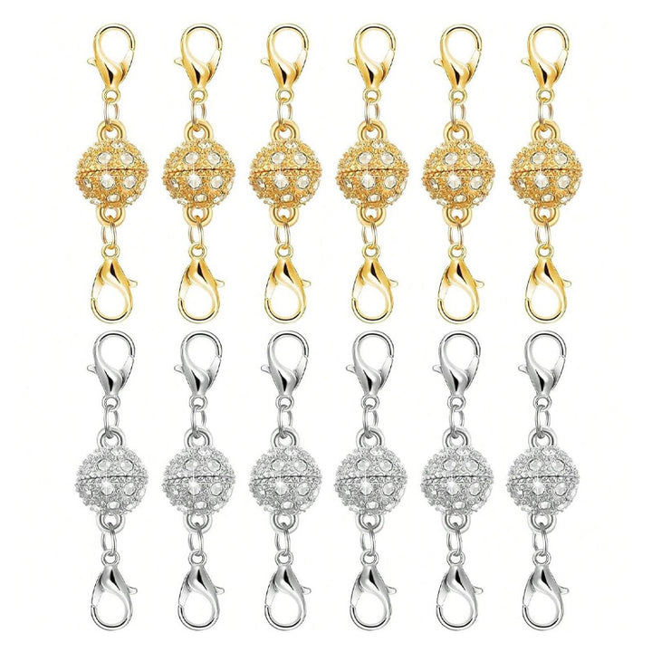 Magnetic diamond-encrusted ball jewelry clasp set
