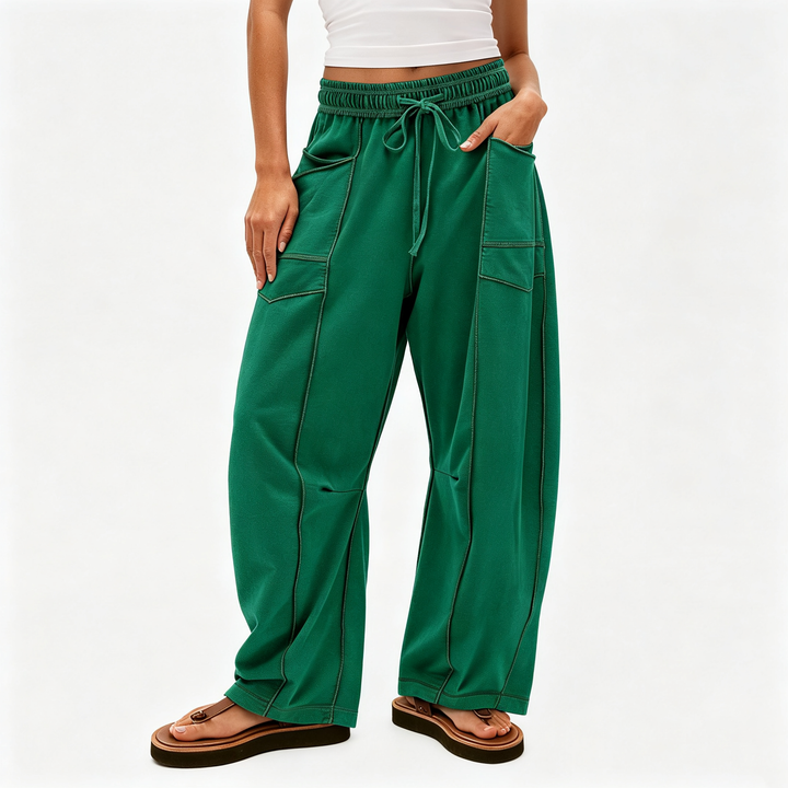 Contrast‑Stitch Baggy Wide Leg Pants