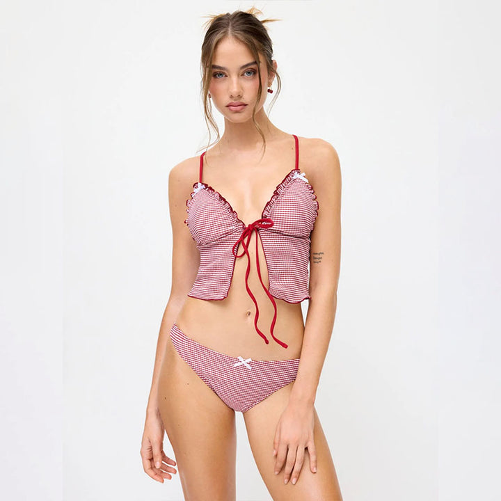 Checked Ruffled Two-Piece Swimsuit