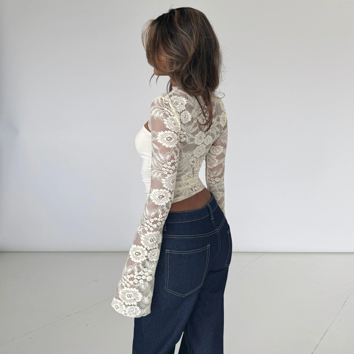 Lace Flare Sleeve Cutout Tube Top