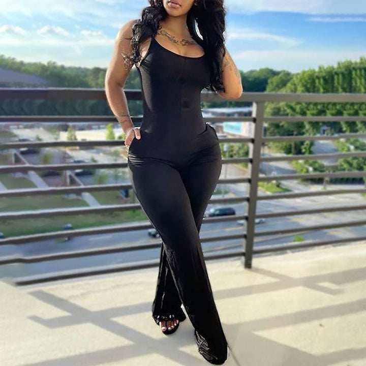 Solid Color U-Neck Sleeveless Jumpsuit