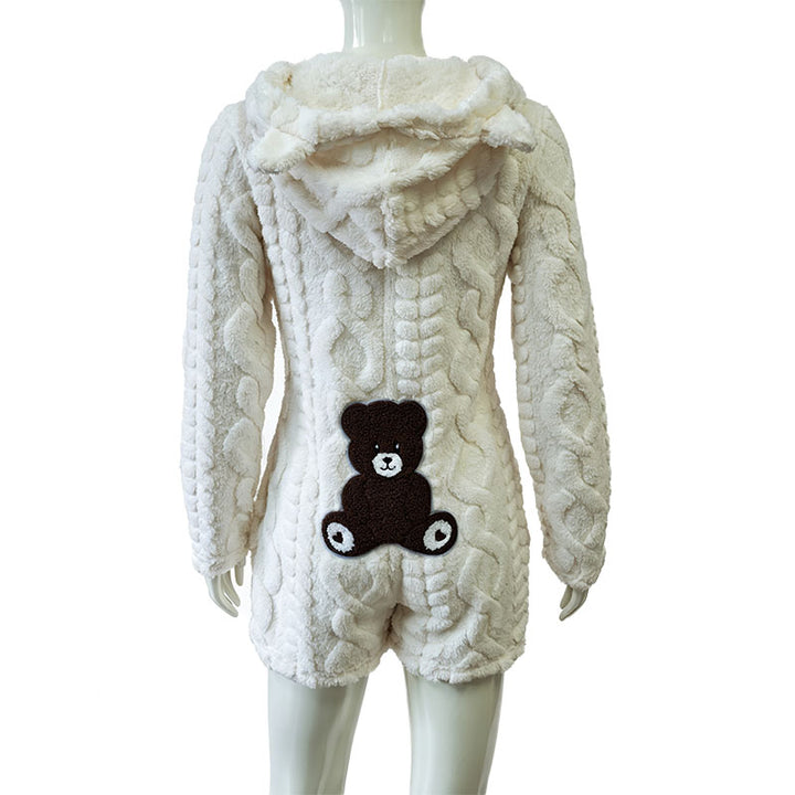 Cute bear pattern plush romper loungewear