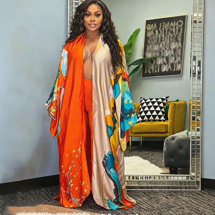 Art-print satin cardigan