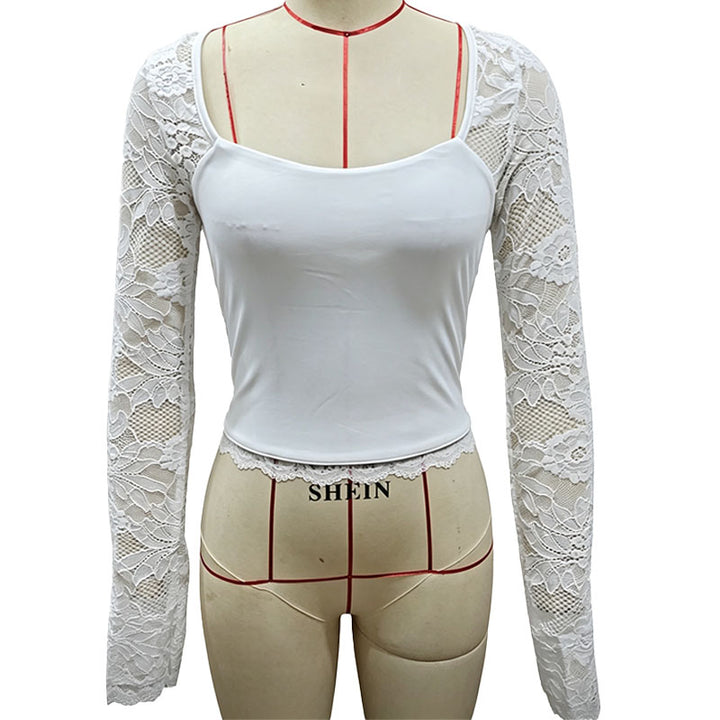 Square neck lace bell sleeve top