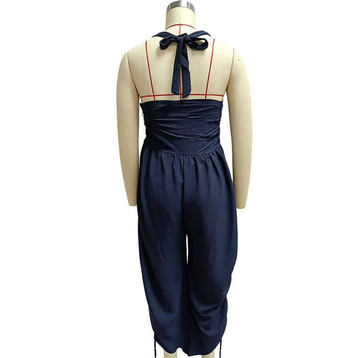 Square-neck back-tie loose harem jumpsuit