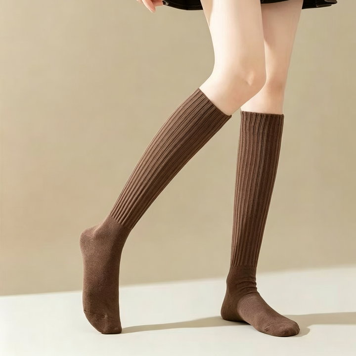 Preppy JK style ribbed loose over-the-knee socks