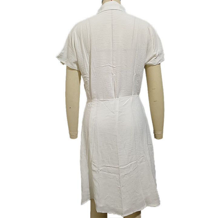 Short-sleeved belted shirt dress