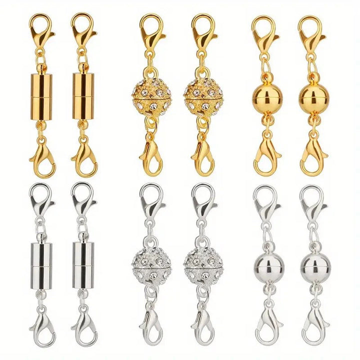 Magnetic diamond-encrusted ball jewelry clasp set