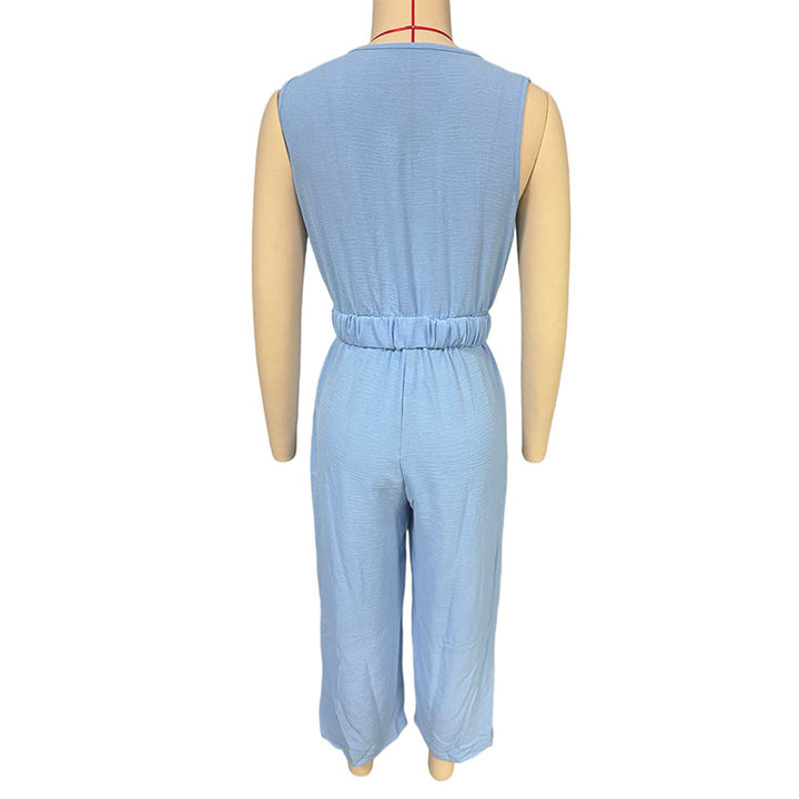 V-neck sleeveless wide-leg jumpsuit