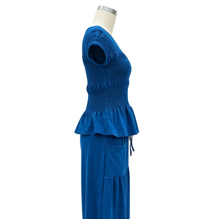 Pleated Ruffle Top and Wide-Leg Pants Set