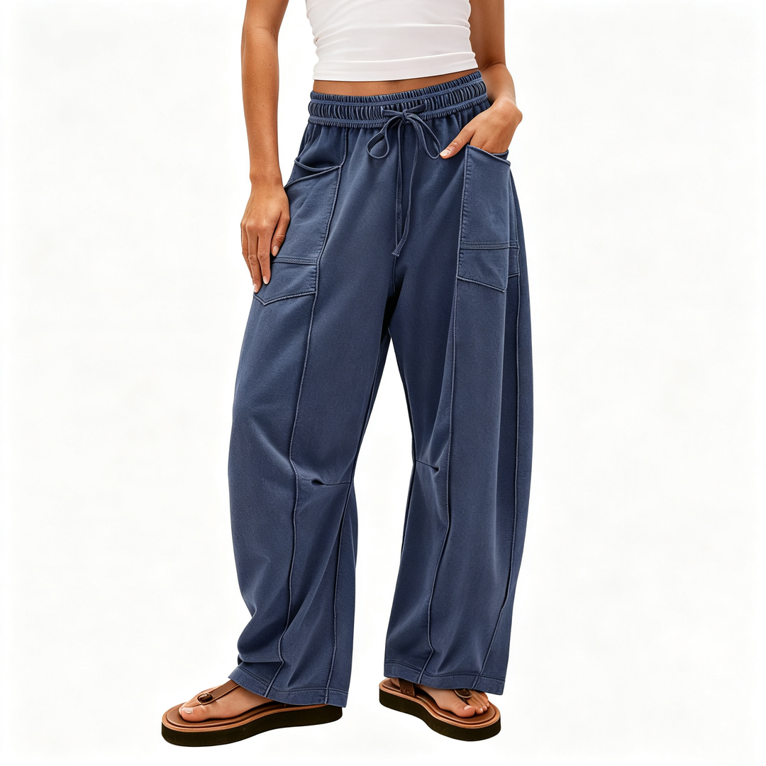 Contrast‑Stitch Baggy Wide Leg Pants