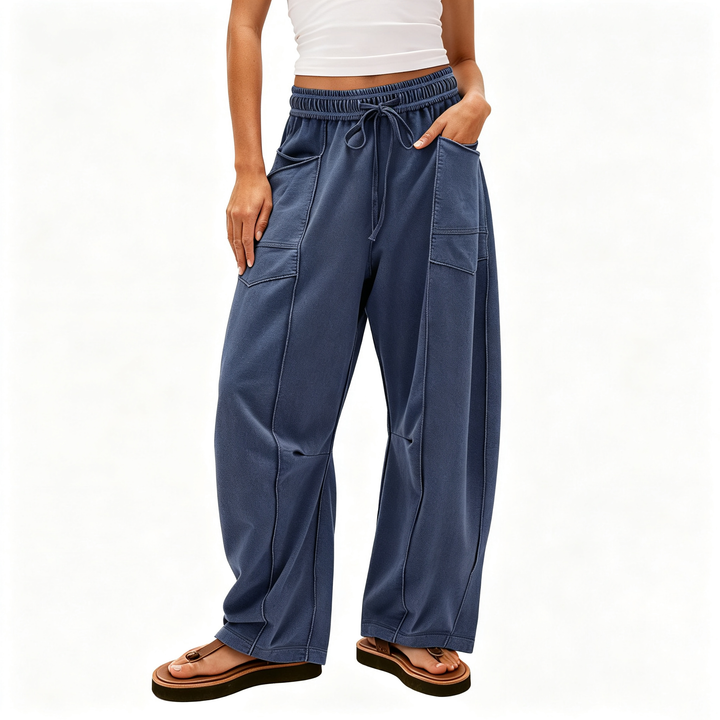 Contrast‑Stitch Baggy Wide Leg Pants