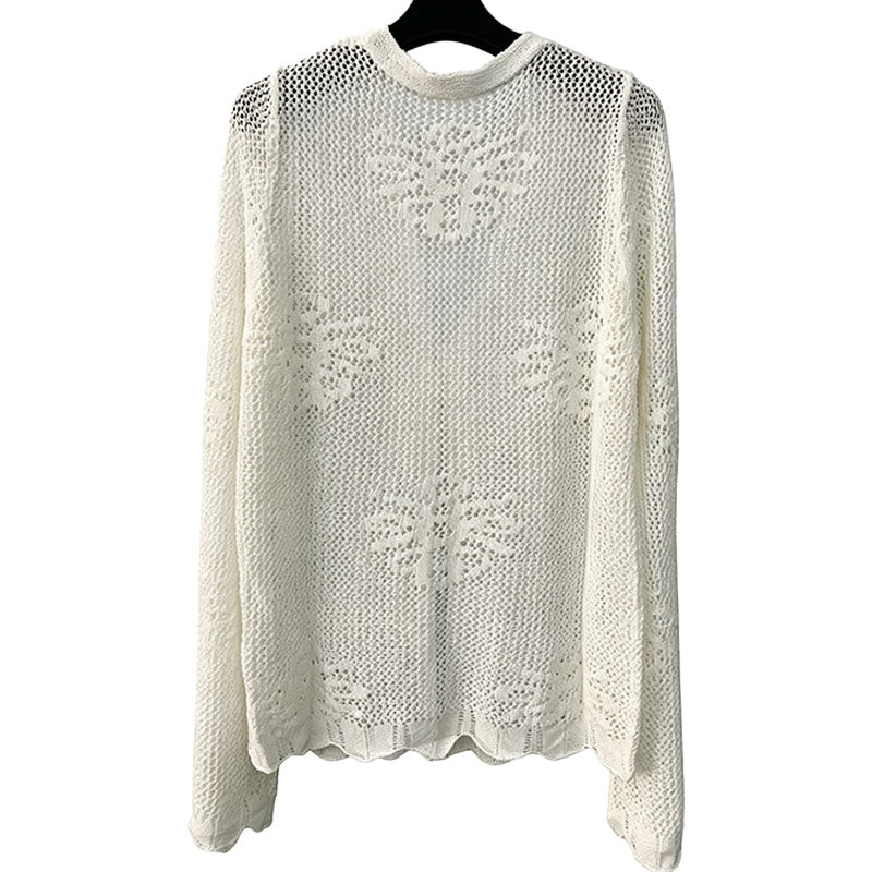 V-neck cutout knit cardigan