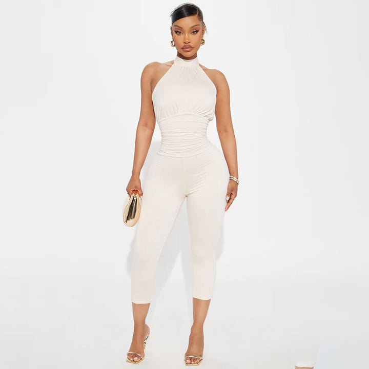 Halter-neck lace-up fitted jumpsuit