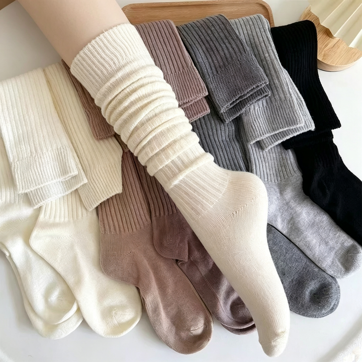 Preppy JK style ribbed loose over-the-knee socks