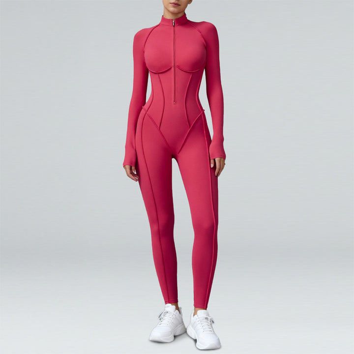 High-Neck Zippered Long-Sleeved Bodysuit