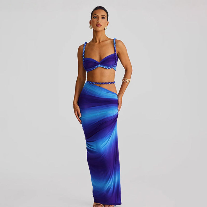 Backless Halter Crop Top and Bodycon Skirt Set