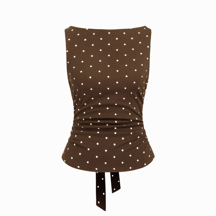 Polka dot backless sleeveless shirt with tie bow