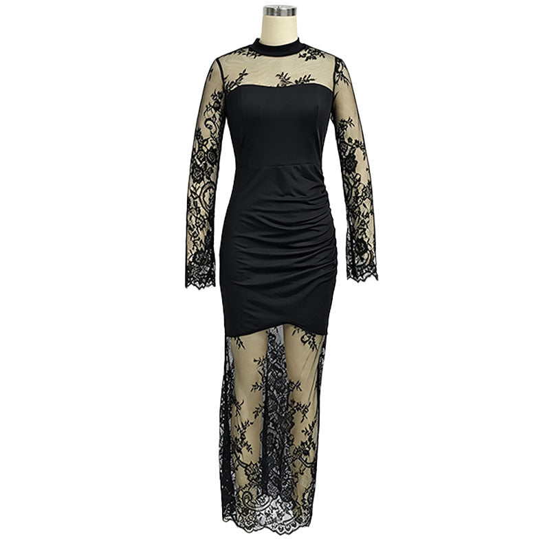 Floral Mesh and Lace Panel Dress