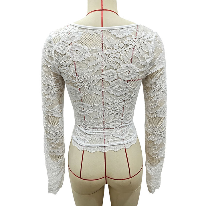 Square neck lace bell sleeve top