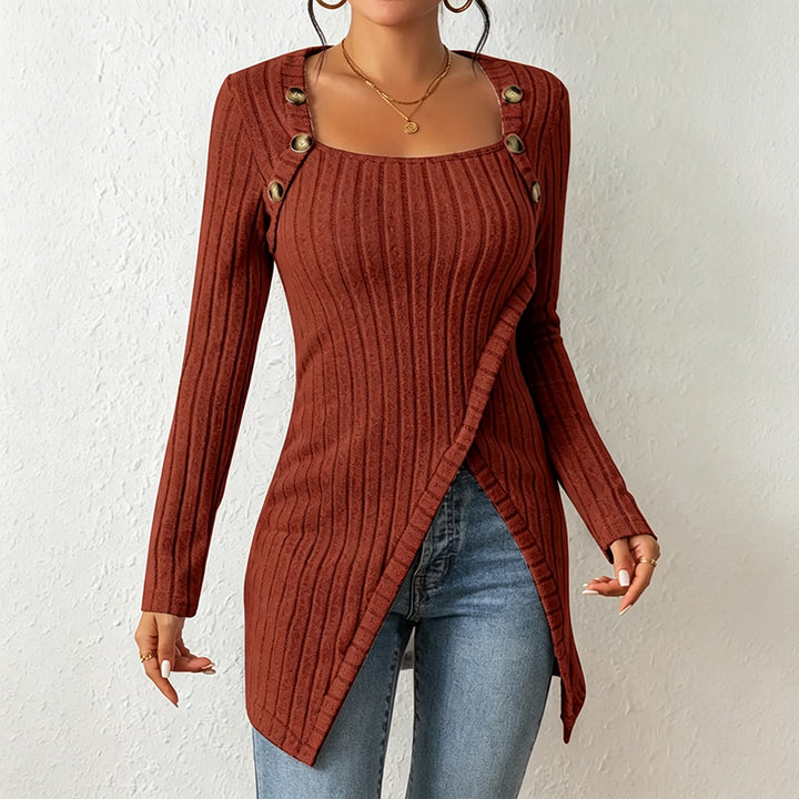 Button Decor Asymmetric Split Hem Tunic