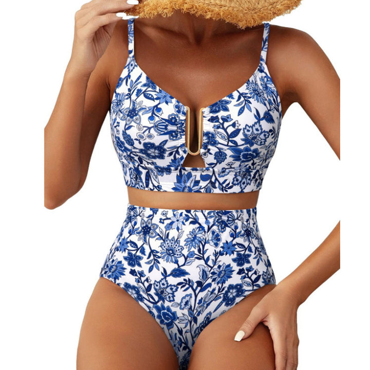 Retro U-Neck Printed High-Waisted Bikini
