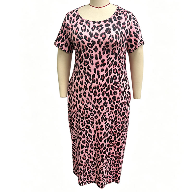 Plus-size leopard print round-neck dress