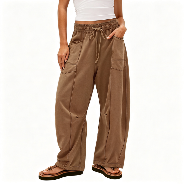 Contrast‑Stitch Baggy Wide Leg Pants