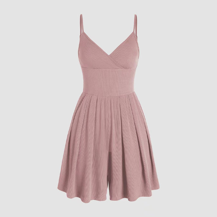 Ribbed V-neck backless jumpsuit