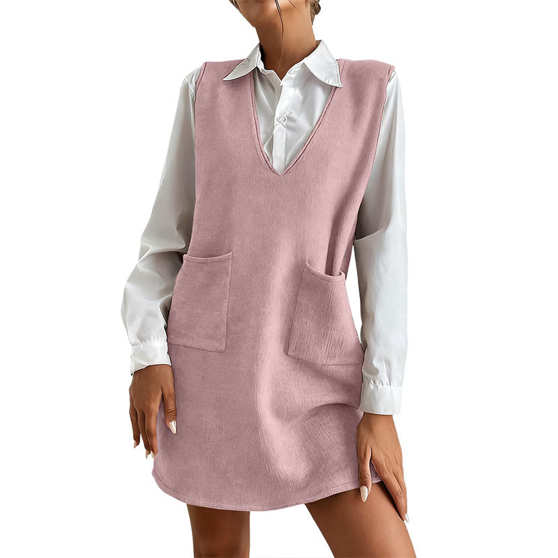 Loose V-neck pinafore dress