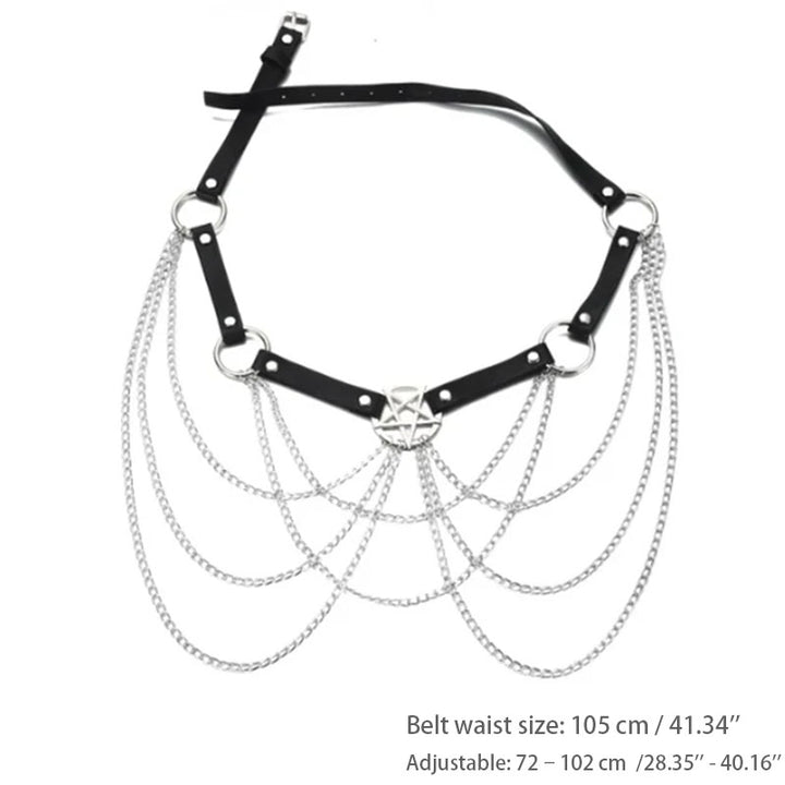 Rock-style multi-layered chain five-pointed star belt