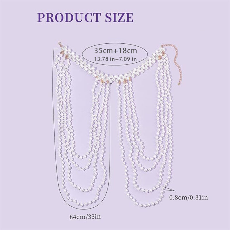 Faux pearl tassel body chain