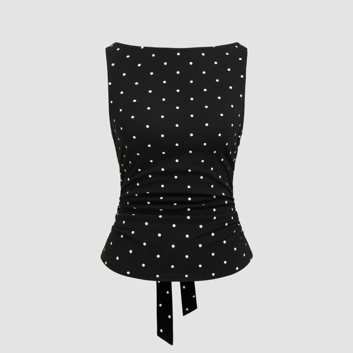 Polka dot backless sleeveless shirt with tie bow