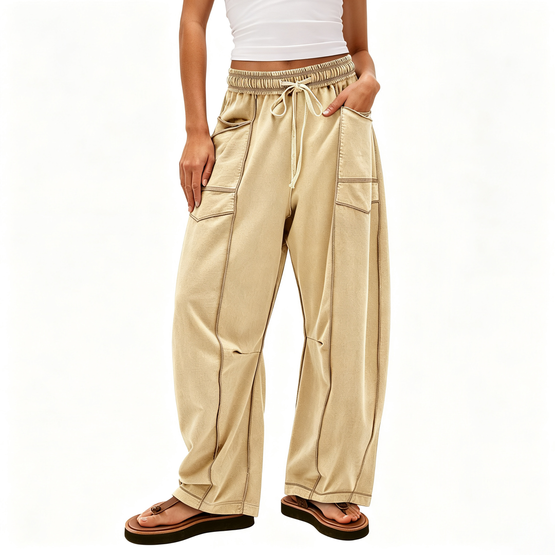 Contrast‑Stitch Baggy Wide Leg Pants