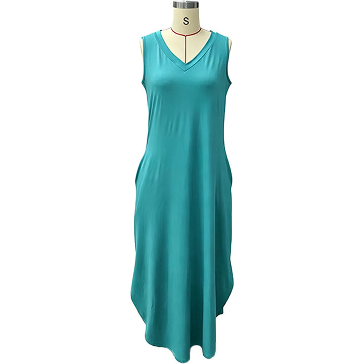 Casual sleeveless V-neck long dress