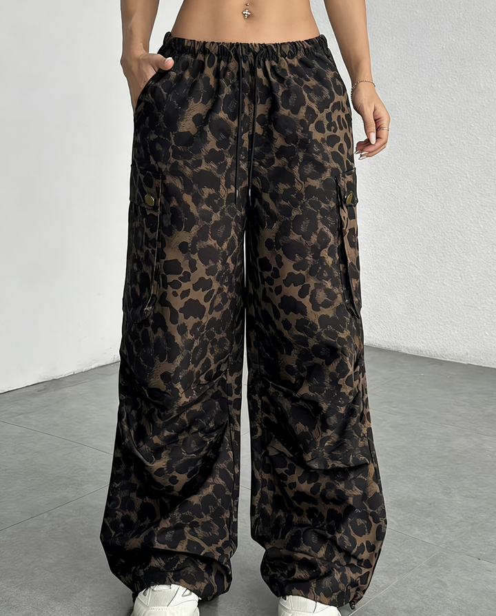 Leopard Print Cargo Wide Leg Pants