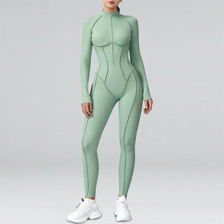High-Neck Zippered Long-Sleeved Bodysuit