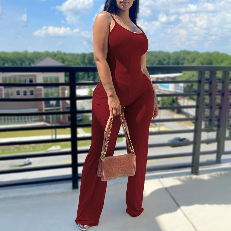 Solid Color U-Neck Sleeveless Jumpsuit
