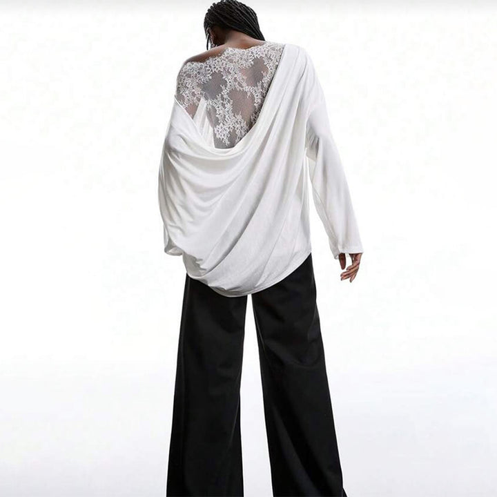 Asymmetrical lace backless long-sleeved shirt