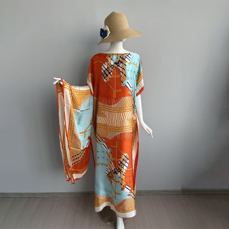 Satin Geometric Print Long Dress Set