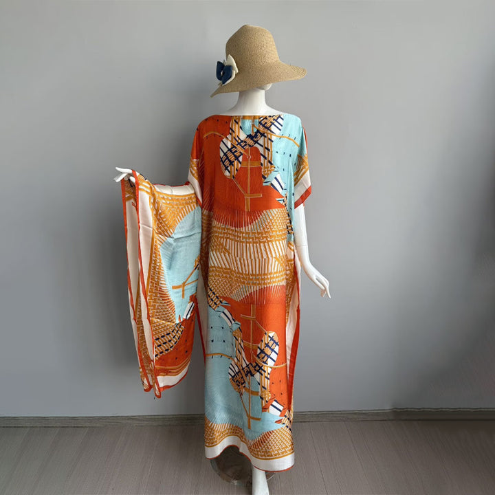 Satin Geometric Print Long Dress Set