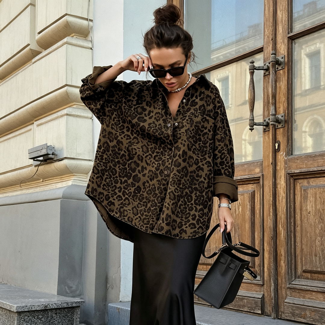 Retro leopard print lapel coat