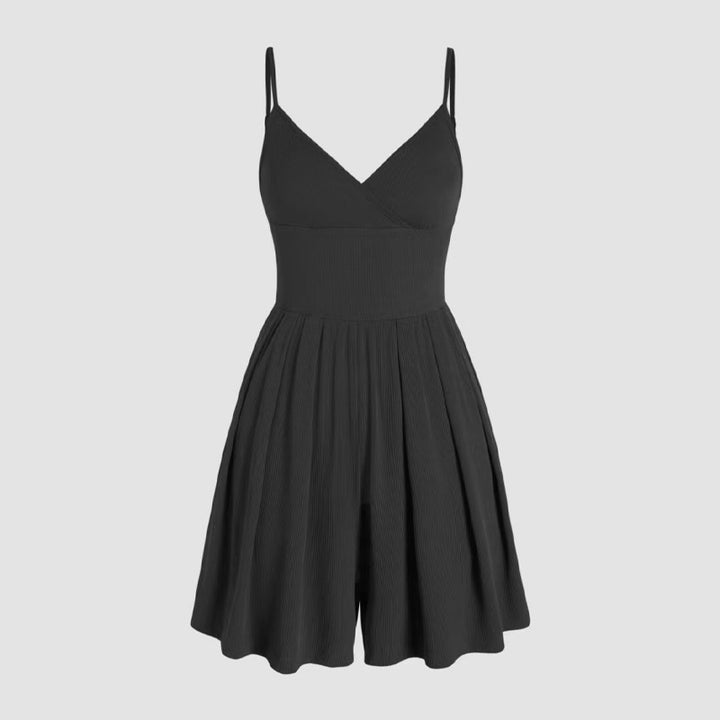 Ribbed V-neck backless jumpsuit