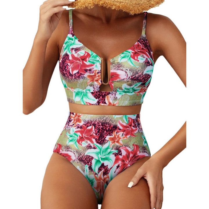 Retro U-Neck Printed High-Waisted Bikini